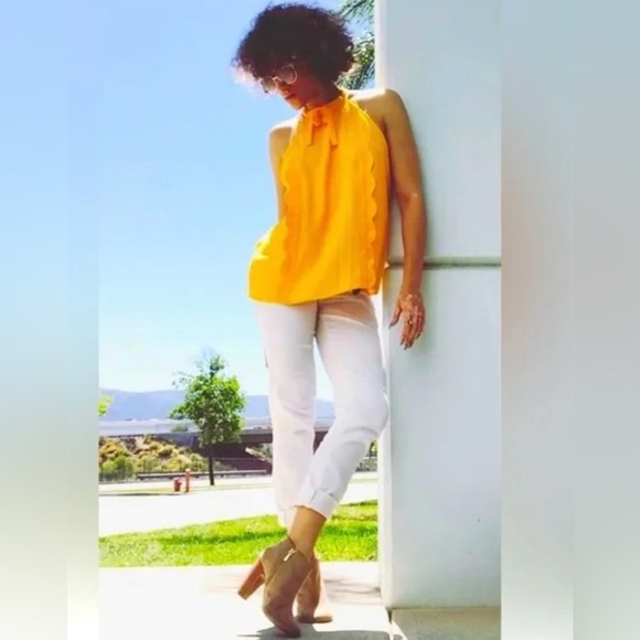Victoria Beckham for Target Scalloped Trim High Bow Neck Tank Marigold Sz Medium - Picture 1 of 8